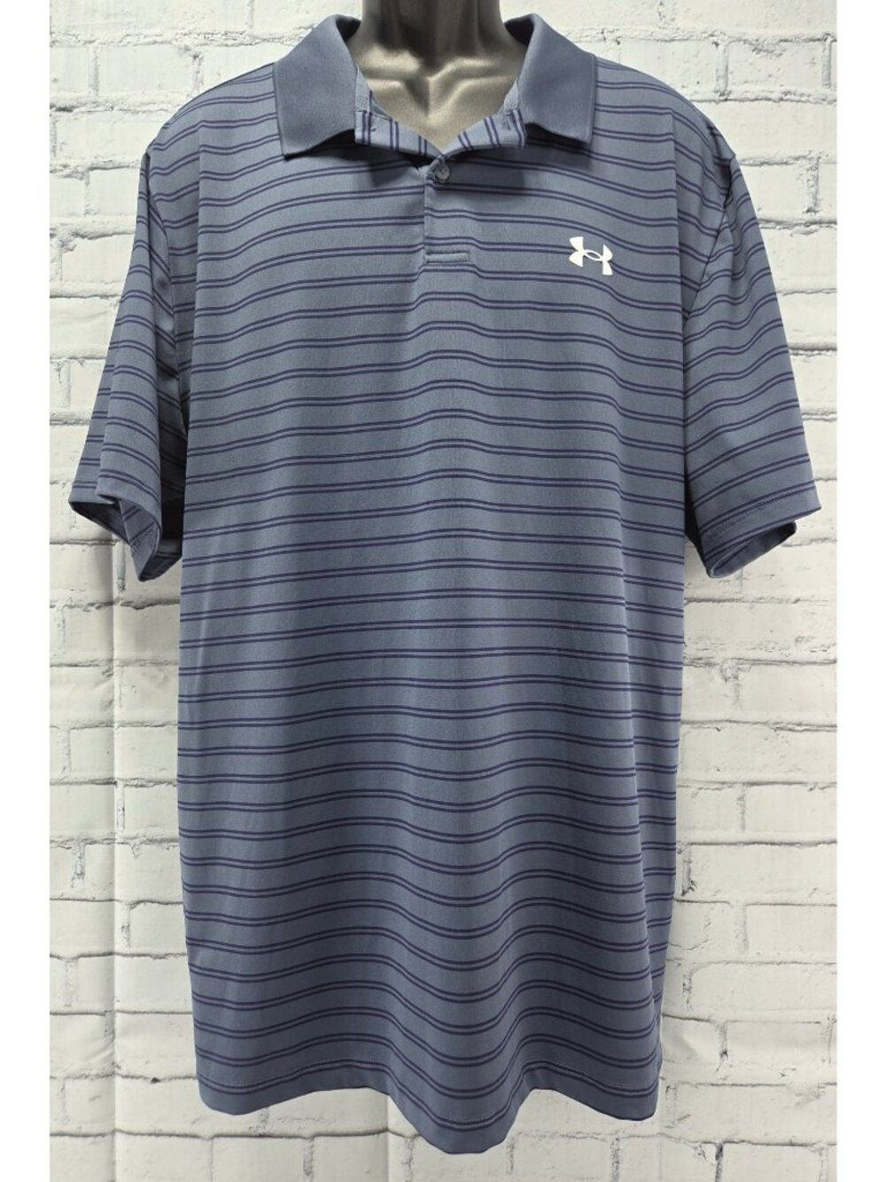 Under Armour Mens Loose Fit Gray & Navy Striped Polo 2XL